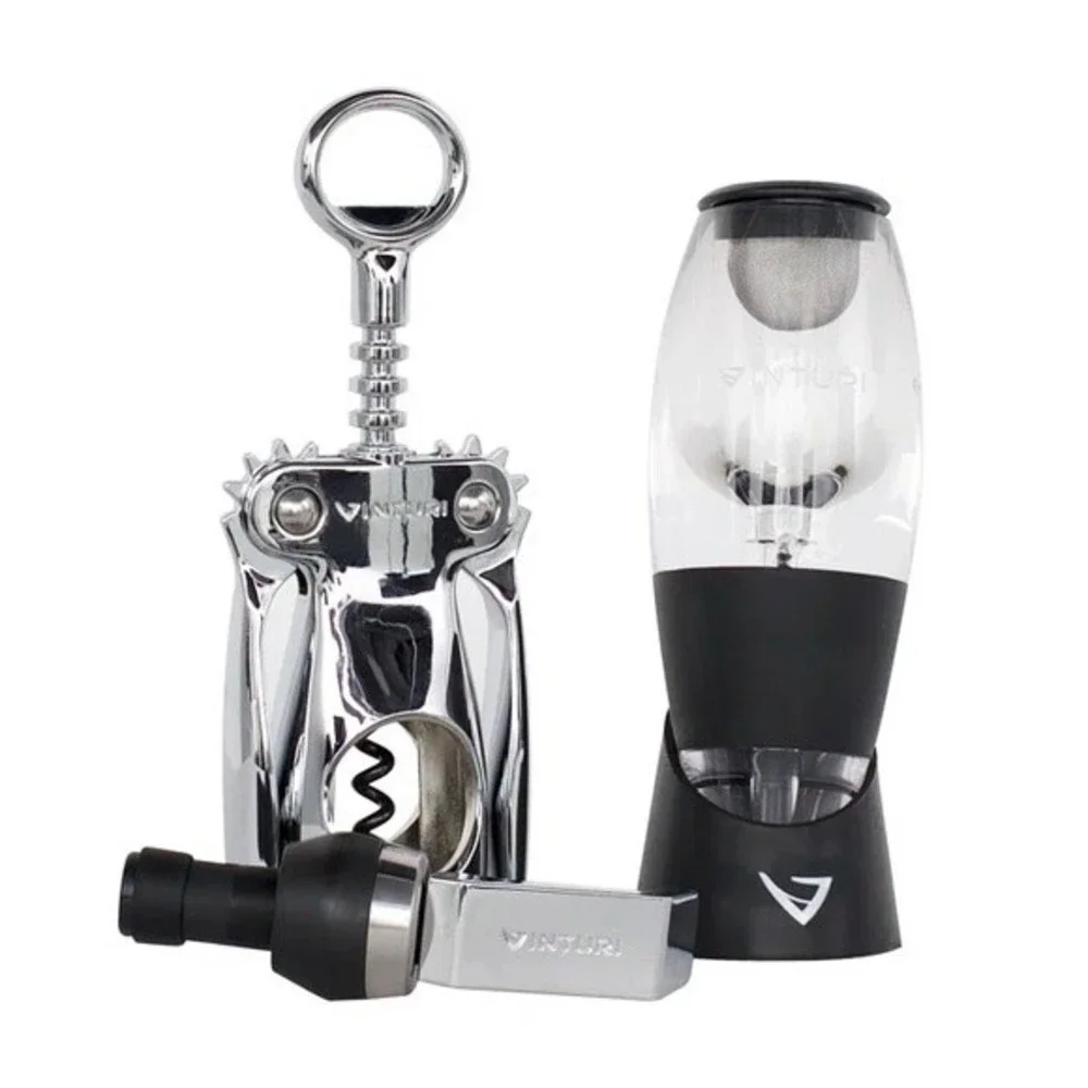 Vinturi Wine Tool Set Bundle Wine Aerator, Winged Wine Opener and Wine Stopper.